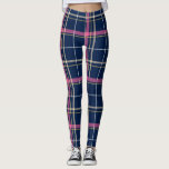 Navy Blue Tartan Plaid with Pink Stripe Leggings<br><div class="desc">Pretty Navy Blue Tartan Plaid with Pink Stripe features navy blue with pink,  white and yellow tan stripes.</div>
