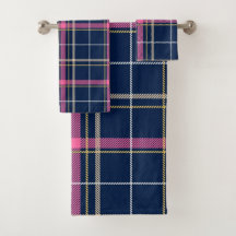 Navy Blue Tartan Plaid with Pink White Beige