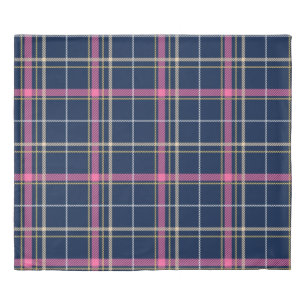 Navy Blue Tartan Plaid with Pink White Beige Duvet Cover