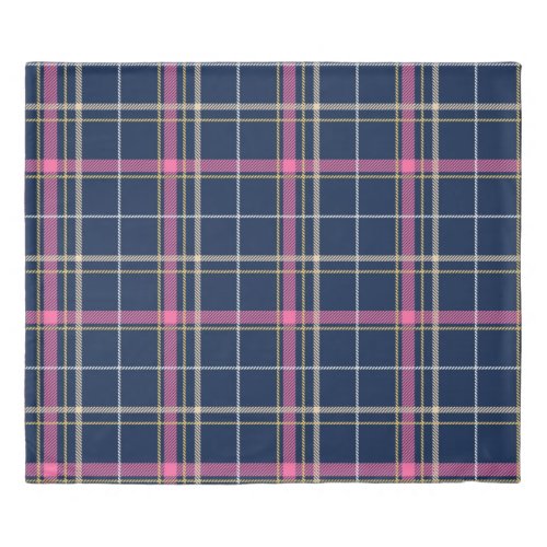 Navy Blue Tartan Plaid with Pink White Beige Duvet Cover