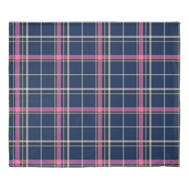 Navy Blue Tartan Plaid with Pink White Beige Duvet Cover (Front)