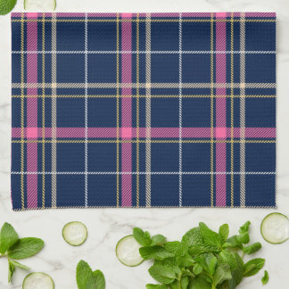 Navy Blue Tartan Plaid with Pink White Beige Kitchen Towel
