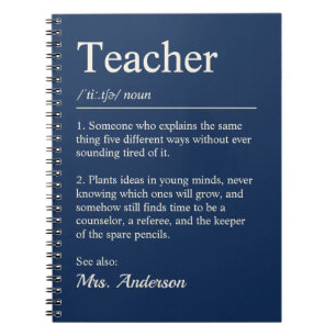 Navy Blue Teacher Dictionary Definition with Name Notebook