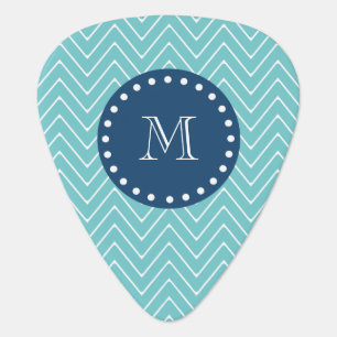 Navy Blue, Teal Chevron Pattern   Your Monogram Guitar Pick