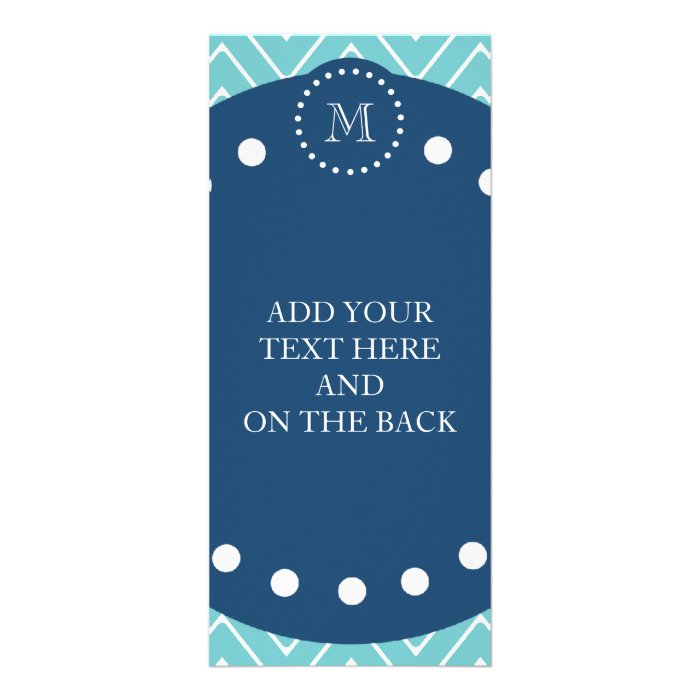 Navy Blue, Teal Chevron Pattern  Your Monogram Rack Cards