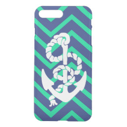 Navy Blue &amp; Teal Chevrons White Anchor Nautical iPhone 8 Plus/7 Plus Case