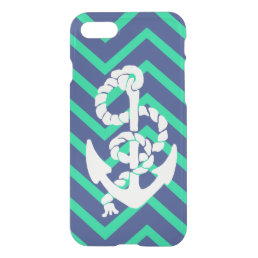 Navy Blue &amp; Teal Chevrons White Anchor Nautical iPhone SE/8/7 Case