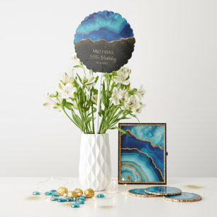 Navy Blue Teal Gold Glitter Abstract Watercolor Balloon