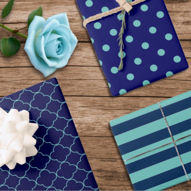 Navy Blue Teal Patterned Wrapping Paper Sheets (Creator Uploaded)