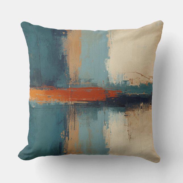Navy Blue Teal Red Modern Rustic Abstract Design Throw Pillow (Front)