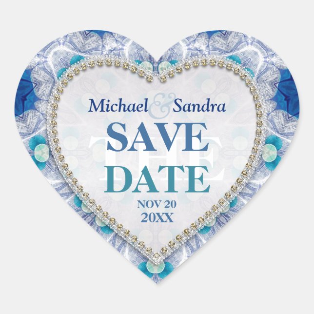 Navy Blue + Teal Save the Date Sticker (Front)