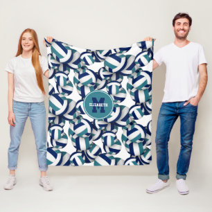 navy blue teal school team colors volleyballs fleece blanket