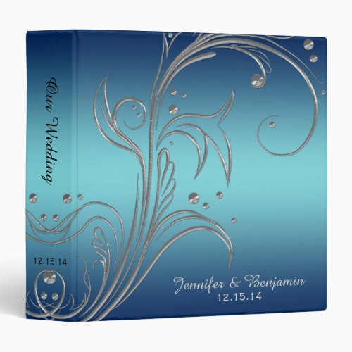 Navy Blue Teal Silver Floral Scrolls Album Binder