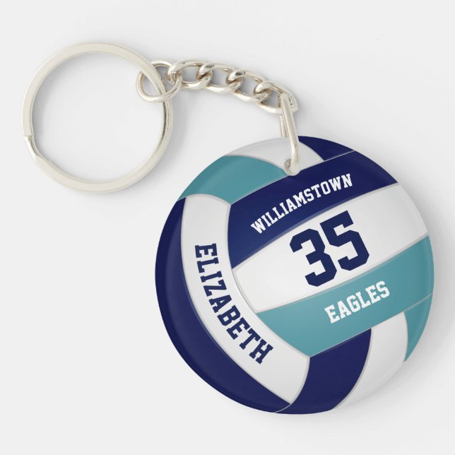 navy blue teal volleyball team gifts keychain (Front)