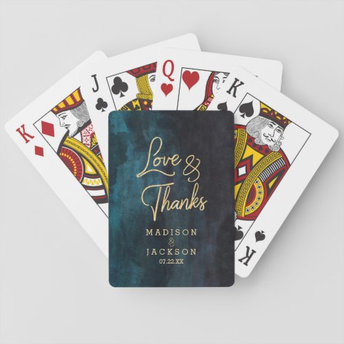 Navy Blue  Teal Watercolor  Gold Wedding Favor Poker Cards