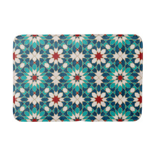 Navy Blue Teal White Red Marble Moroccan Mosaic Bath Mat