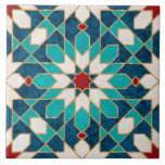Navy Blue Teal White Red Marble Moroccan Mosaic Ceramic Tile