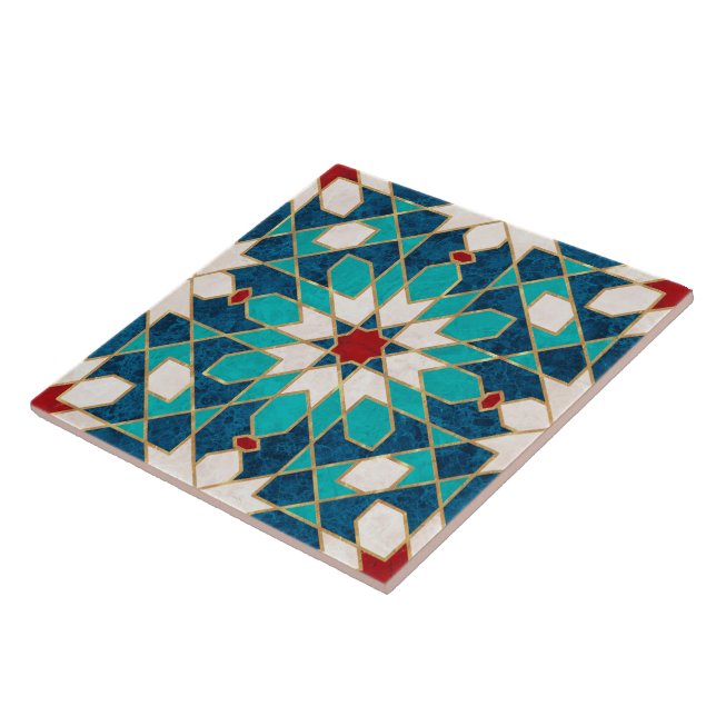 3dRose Quatrefoil Pattern Trivet - 8x8 Inch Ceramic Tile Trivet With Navy Blue & White Design