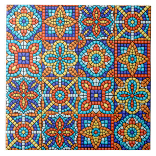 Navy Blue Teal White Red Marble Moroccan Mosaic Ceramic Tile