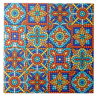 Navy Blue Teal White Red Marble Moroccan Mosaic  Ceramic Tile