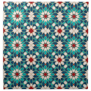 Navy Blue Teal White Red Marble Moroccan Mosaic Cloth Napkin