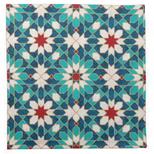 Navy Blue Teal White Red Marble Moroccan Mosaic Cloth Napkin