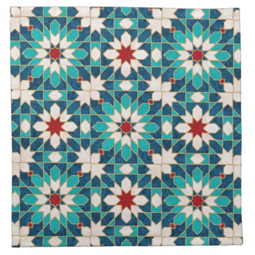 Navy Blue Teal White Red Marble Moroccan Mosaic Cloth Napkin