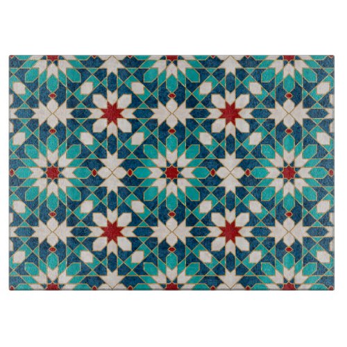 Navy Blue Teal White Red Marble Moroccan Mosaic   Cutting Board