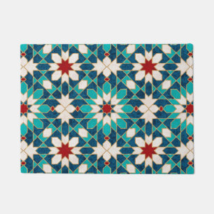 Navy Blue Teal White Red Marble Moroccan Mosaic Doormat