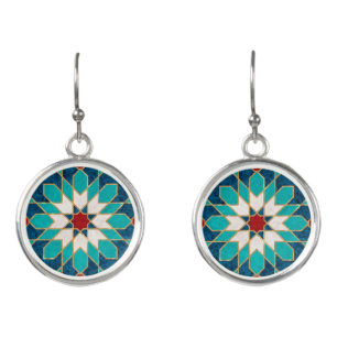 Navy Blue Teal White Red Marble Moroccan Mosaic Earrings
