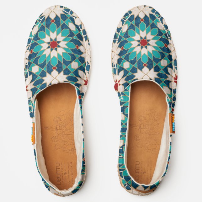 Navy Blue Teal White Red Marble Moroccan Mosaic Espadrilles (Front)