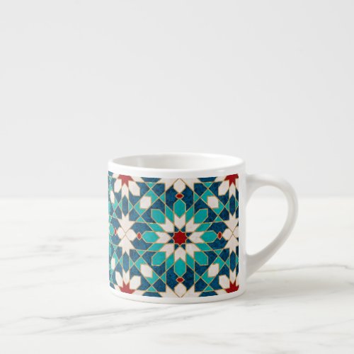 Navy Blue Teal White Red Marble Moroccan Mosaic Espresso Cup