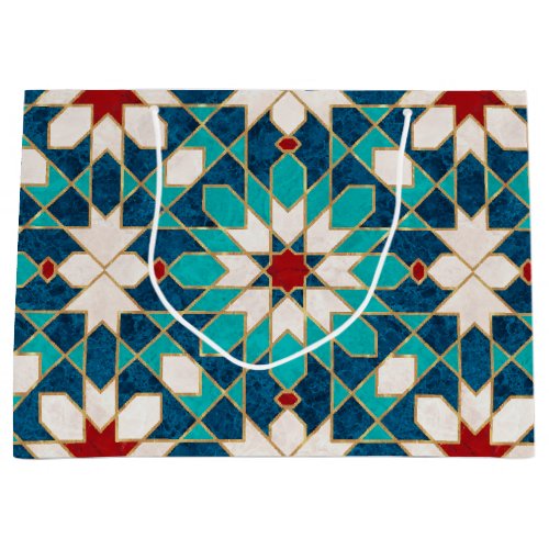 Navy Blue Teal White Red Marble Moroccan Mosaic   Large Gift Bag