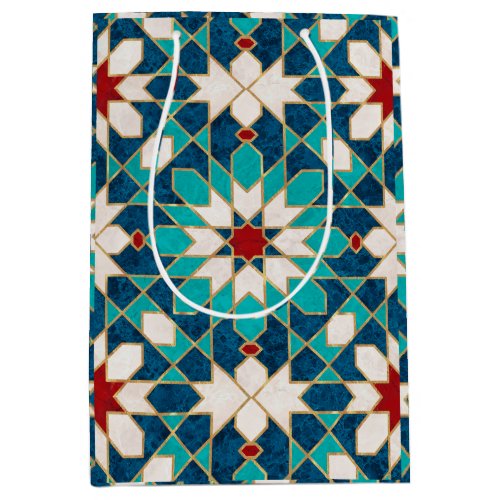 Navy Blue Teal White Red Marble Moroccan Mosaic    Medium Gift Bag