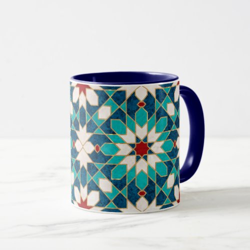 Navy Blue Teal White Red Marble Moroccan Mosaic Mug