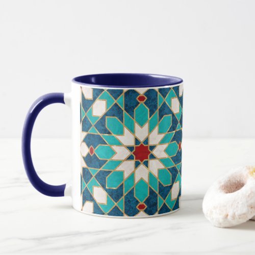 Navy Blue Teal White Red Marble Moroccan Mosaic Mug