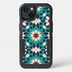 Navy Blue Teal White Red Marble Moroccan Mosaic iPhone 13 Case