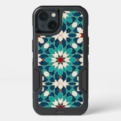 Navy Blue Teal White Red Marble Moroccan Mosaic iPhone 13 Case