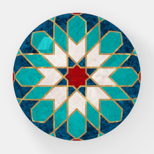 Navy Blue Teal White Red Marble Moroccan Mosaic  Paperweight
