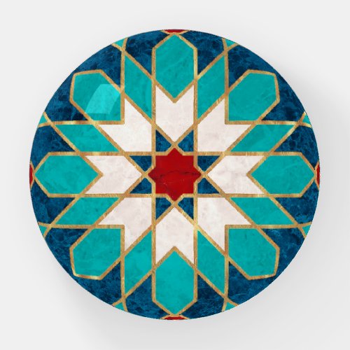 Navy Blue Teal White Red Marble Moroccan Mosaic  Paperweight