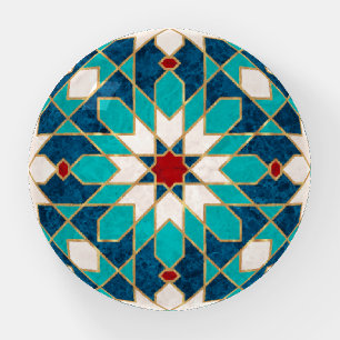 Navy Blue Teal White Red Marble Moroccan Mosaic  Paperweight