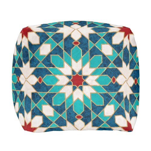 Navy Blue Teal White Red Marble Moroccan Mosaic  Pouf