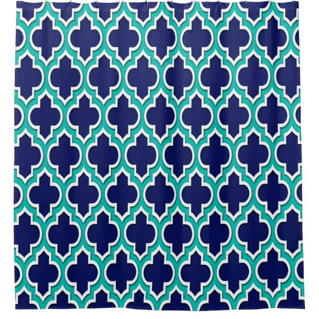 Navy Blue Teal White XL Moroccan #4DS Shower Curtain (Front)