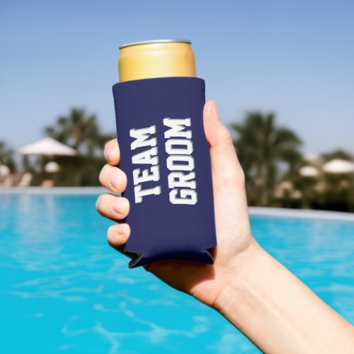 Navy Blue Team Groom Bachelor Party Seltzer Can Cooler