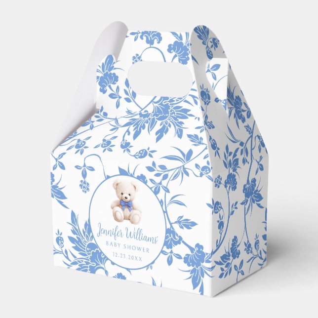 Navy blue teddy bear baby boy shower favor box (Front Side)