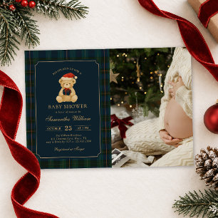 Navy Blue Teddy Bear Christmas Baby Shower Photo Invitation