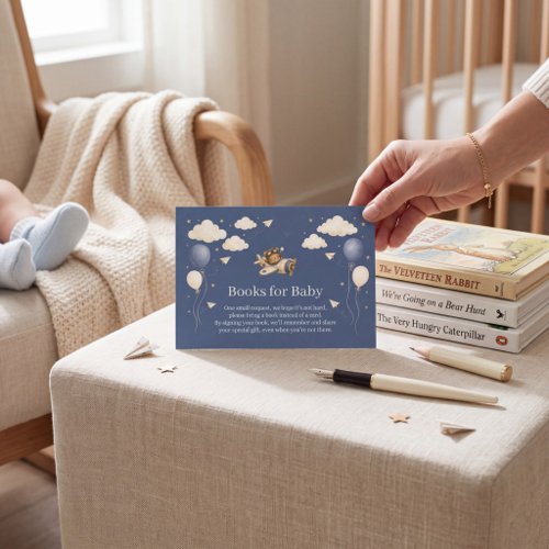 Navy Blue Teddy Bear Pilot Baby Book Request Card