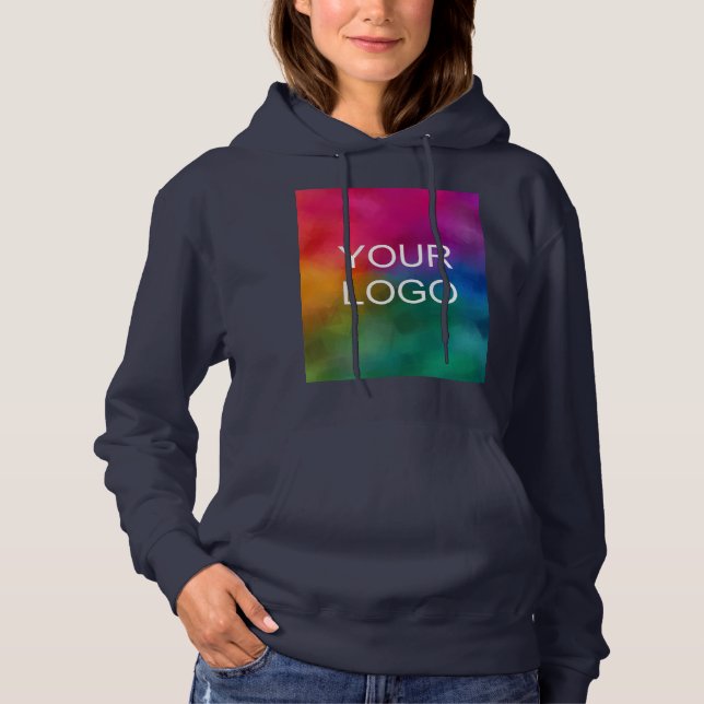 Navy Blue Template Upload Business Logo Colour Hoodie (Front)