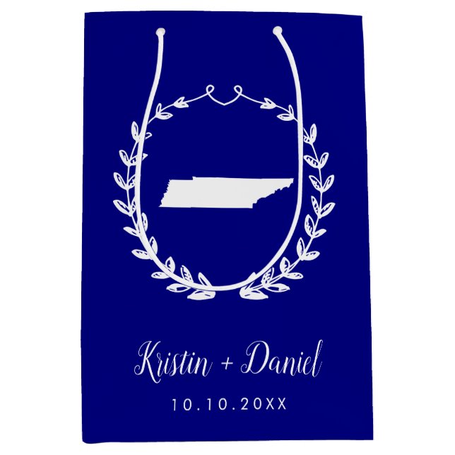 Navy Blue Tennessee Map Wedding Welcome Swag Medium Gift Bag (Front)