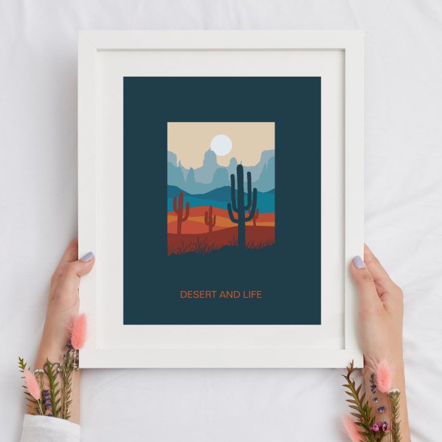 Navy Blue Terracotta Desert And Cactus Poster (Creator Uploaded)